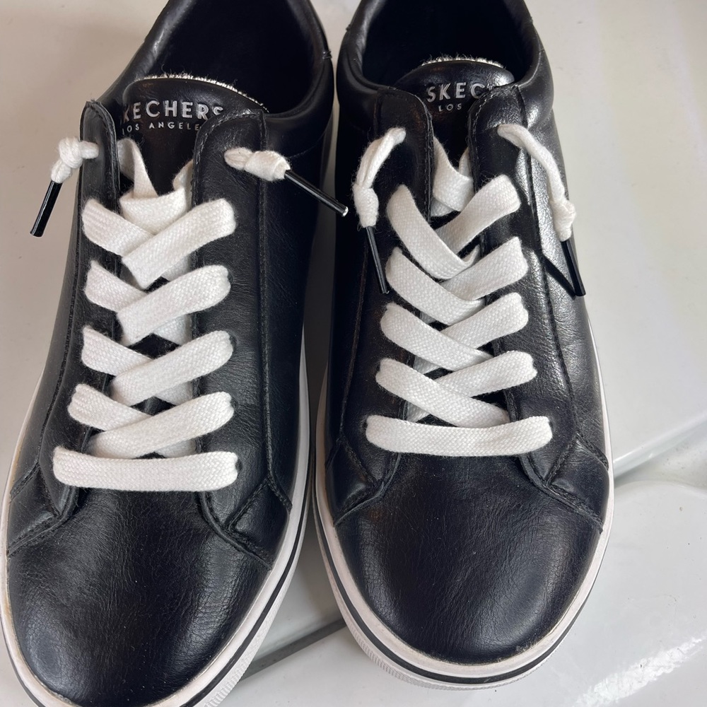 Skechers Black Vegan Leather Slip-on Sneakers Size 8.5